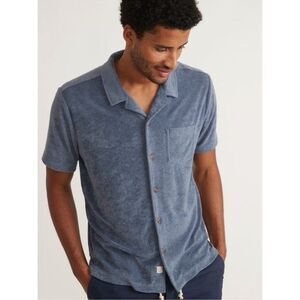 Marine Layer Terry Out Resort Shirt Navy M 70s Retro Coastal Quiet Luxury